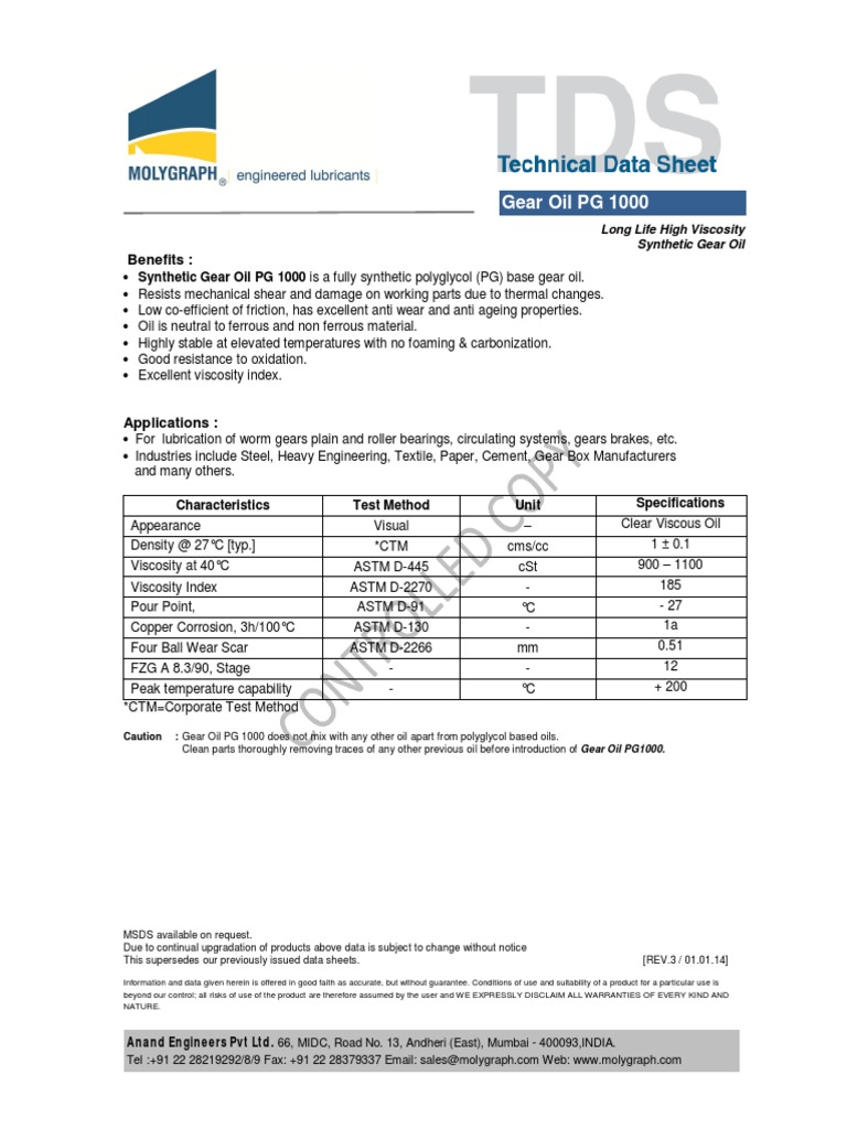 Gear Oil PG 1000 | PDF | Viscosity | Gear