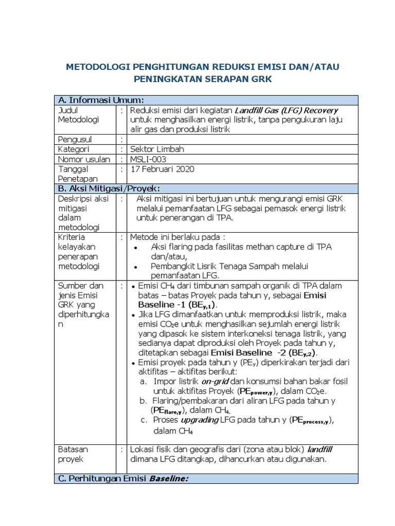 Metodologi Reduksi Emisi LFG | PDF | Metode & Bahan Ajar | Teknologi ...