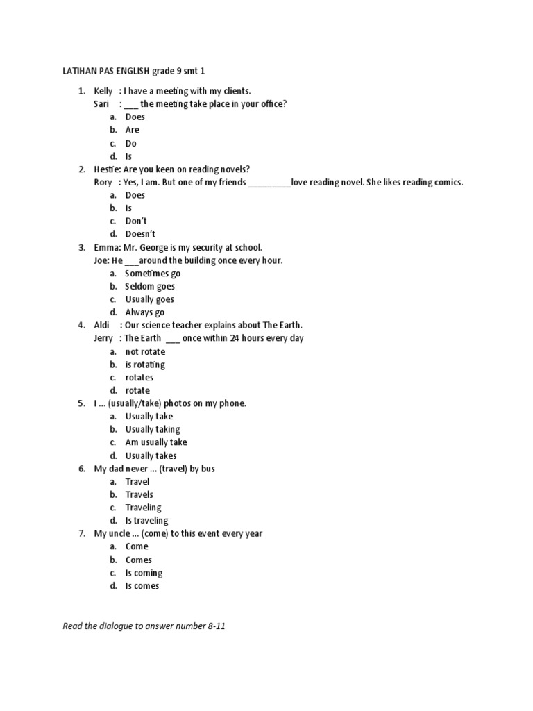 English Grammar Exercises for Grade 9 | PDF | Room | Kitchen