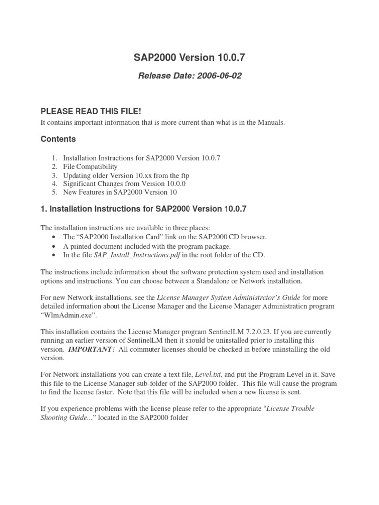 SAP2000 Version 10.0.7: Release Date: 2006-06-02 | PDF