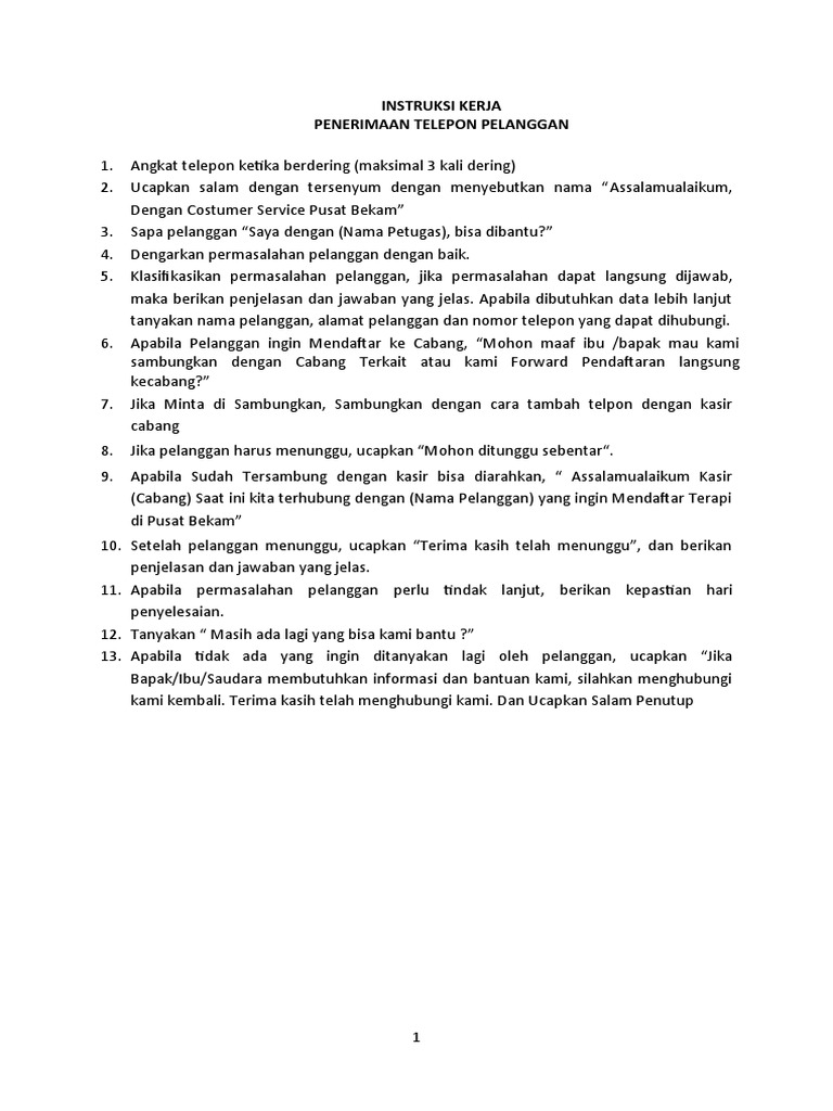 Sop Customer Service Pdf