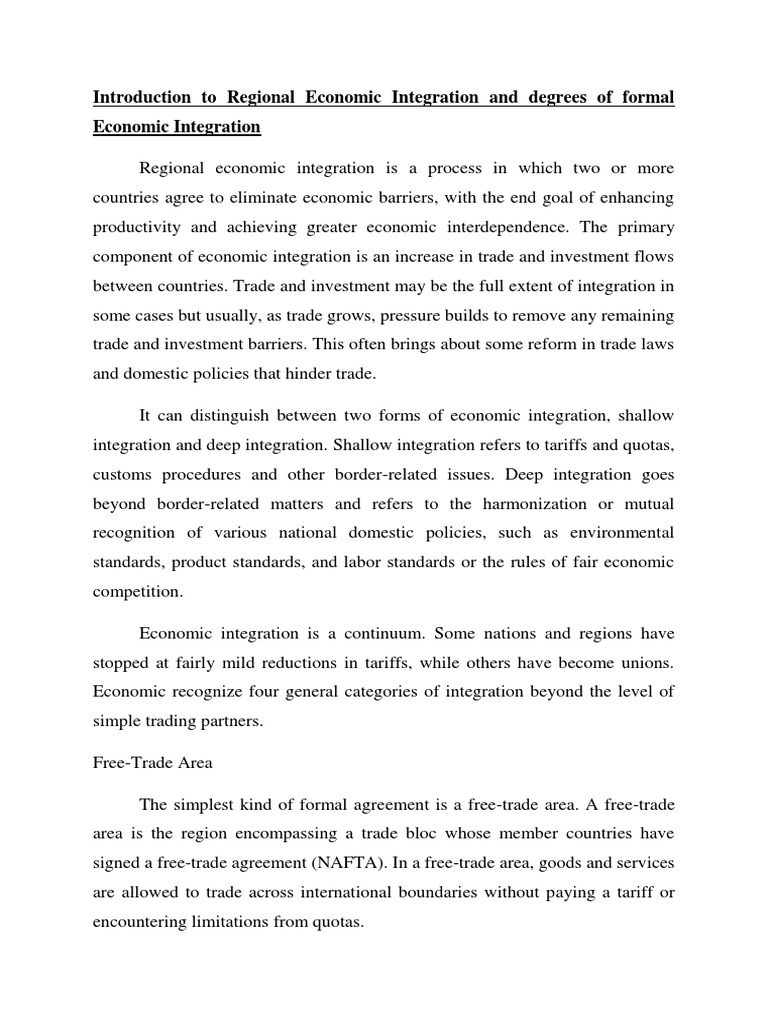 Introduction To Regional Economic Integration and Degrees of Formal