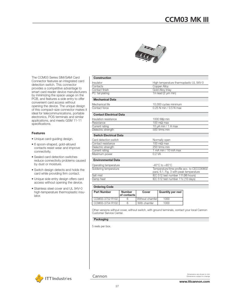 CCM03 3754 ITT Datasheet 137085 | PDF | Switch | Electrical Connector