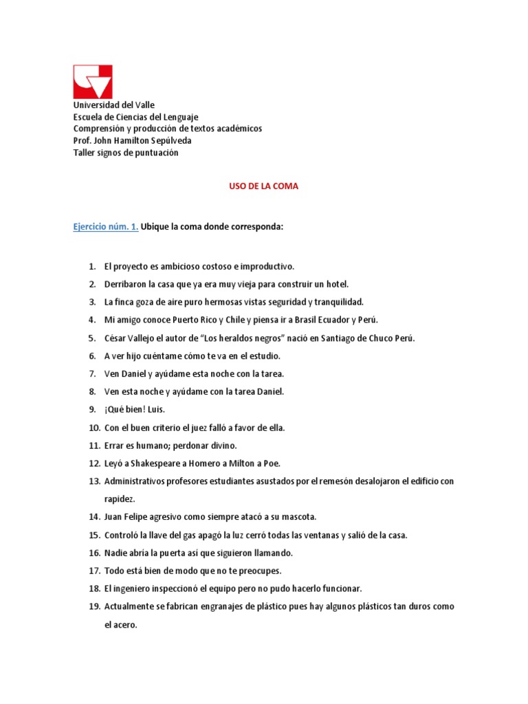 Ejercicios sobre el uso de la coma | PDF | Sociedad | Aprendizaje