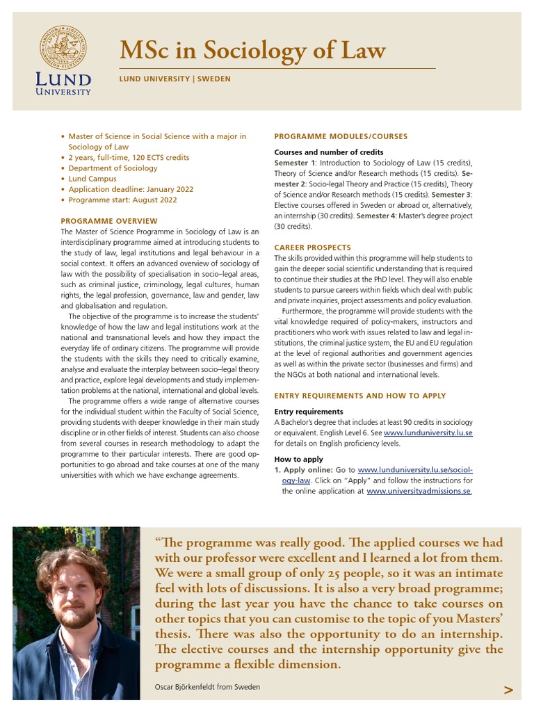 MSC in Sociology of Law Fact Sheet 2022 2023 PDF Master's Degree
