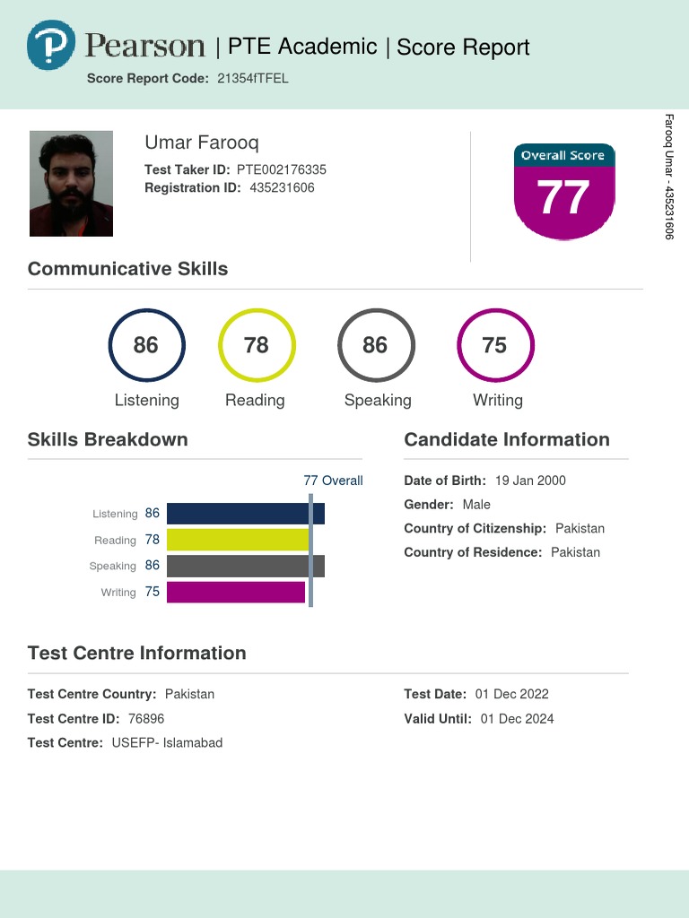 PTE Academic Score Report | PDF