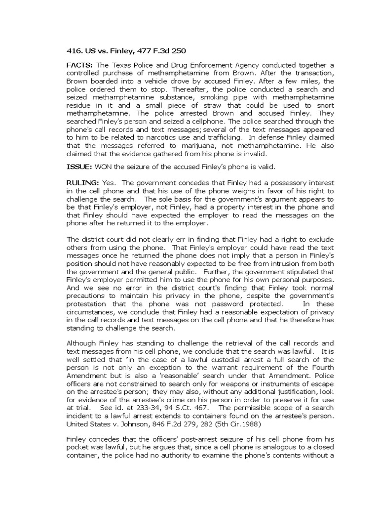 Us vs. Finley PDF Search Warrant Arrest