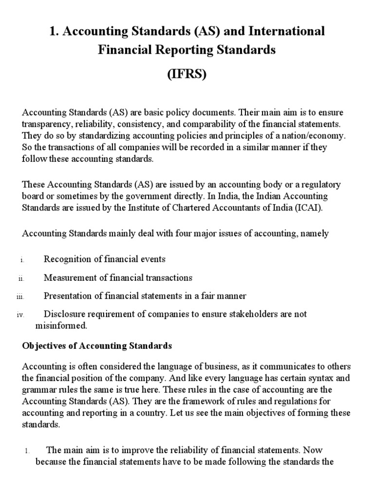Accounting Standards (As) and International Financial Reporting