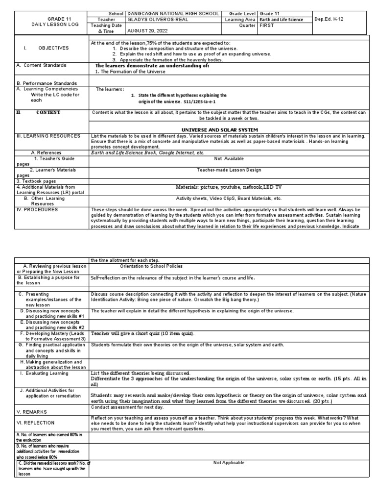 Grade 11 Earth Science Lesson Plan | PDF | Teaching Method | Learning