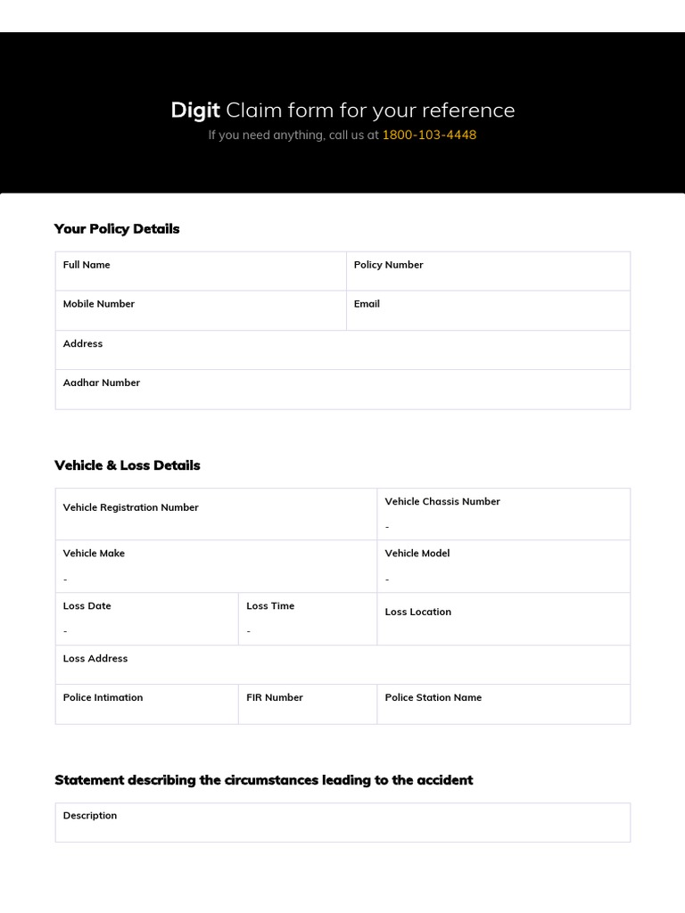 Go Digit Motor Claim Form Guide | PDF