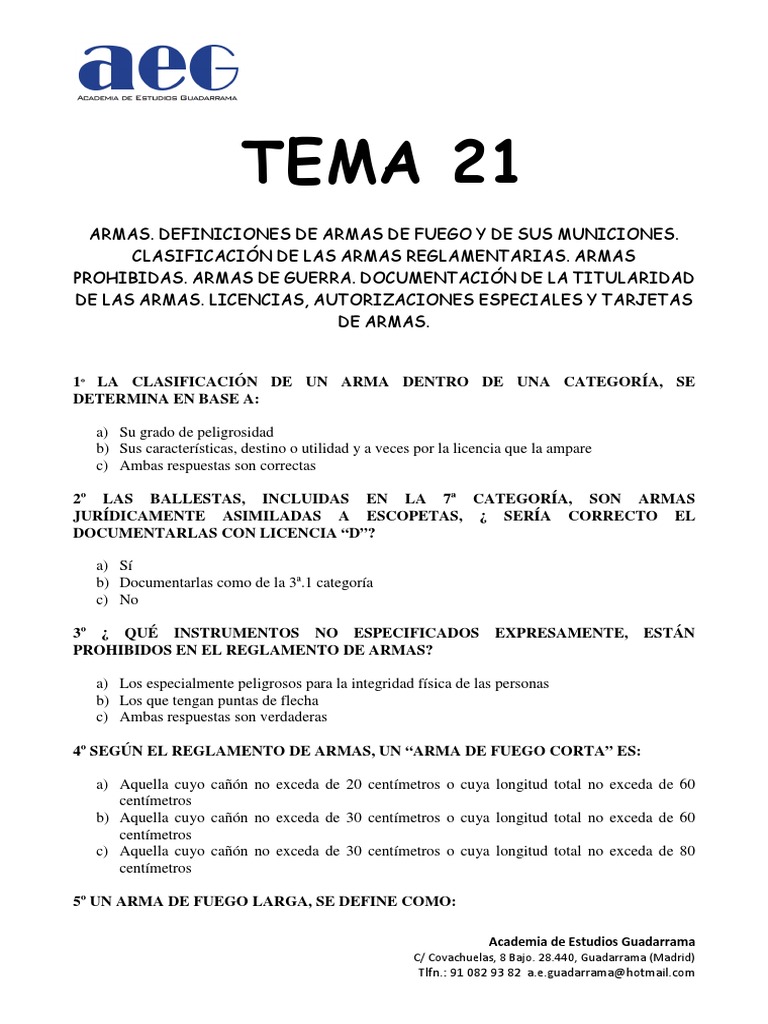 Tema 21 Test | PDF | Armas de fuego | Escopeta