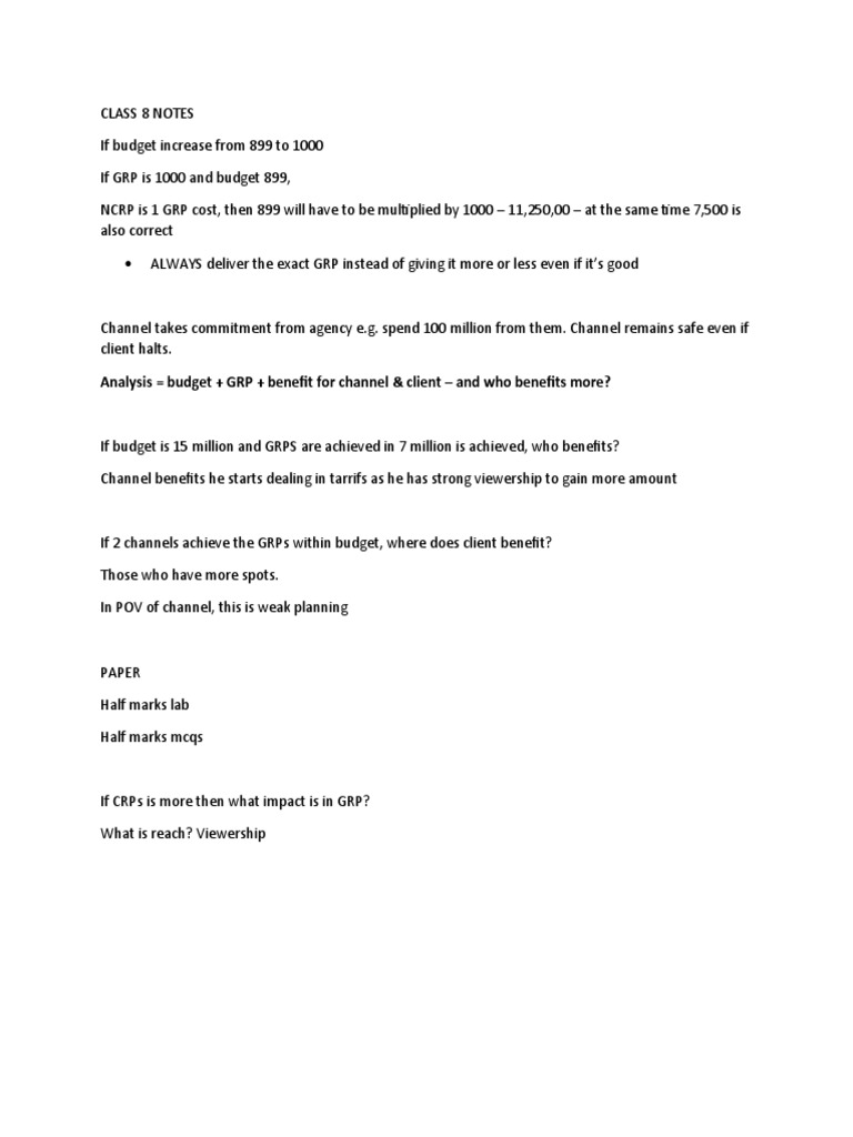 Media Planning Class 8 Notes PDF