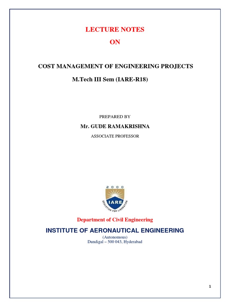 Mtech Cost Management of Engineering Projects L N Ce r18 0 | PDF ...