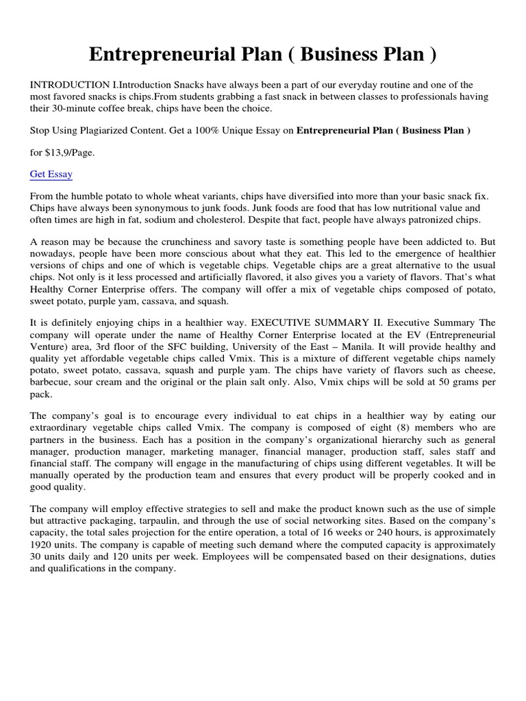 Healthy Vegetable Chips Business Plan | PDF | Marketing | Potato Chip