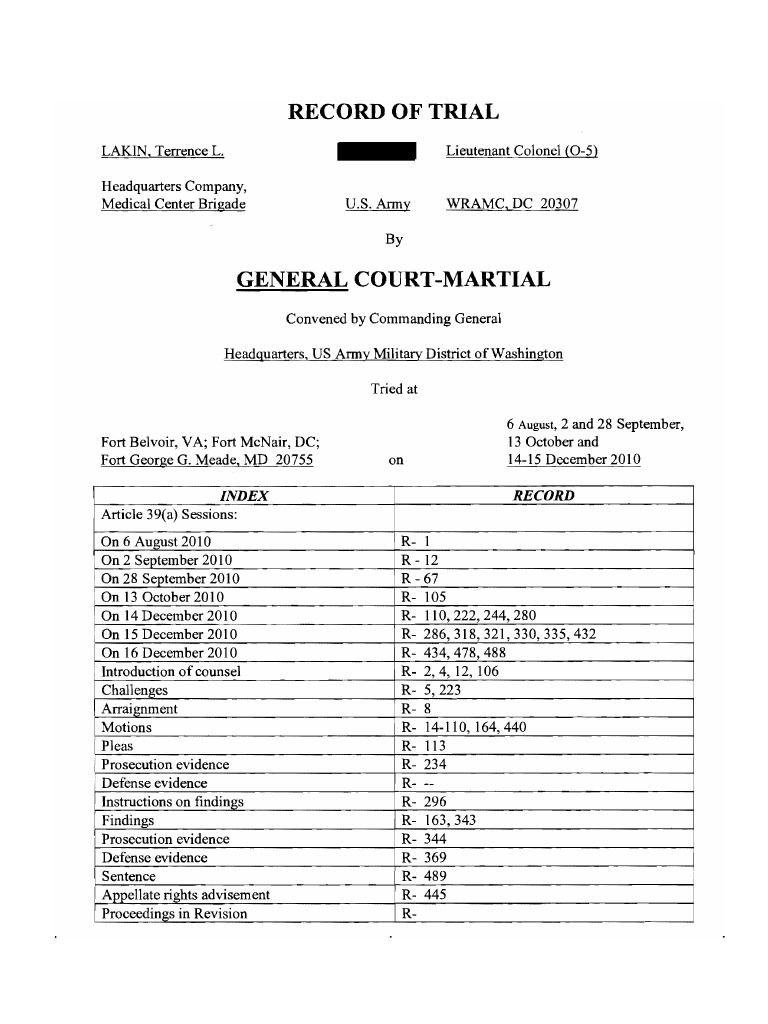 LTC TERRENCE LAKIN - TRANSCRIPT OF RECORD - PROCEEDINGS OF A GENERAL ...