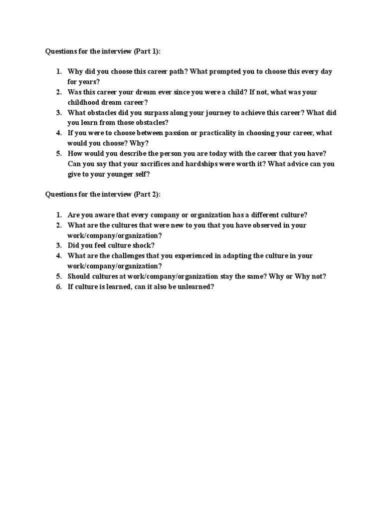 Interview Questions on Career and Culture | PDF