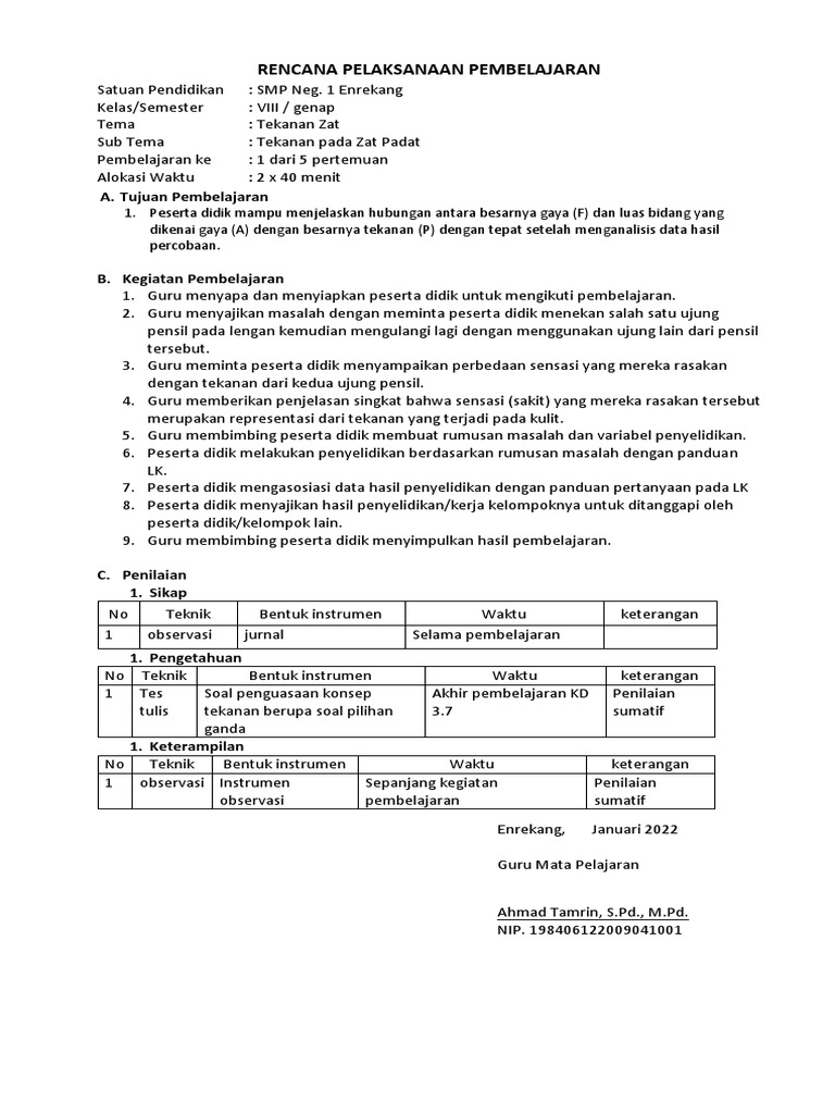 RPP Konsep Tekanan Zat | PDF