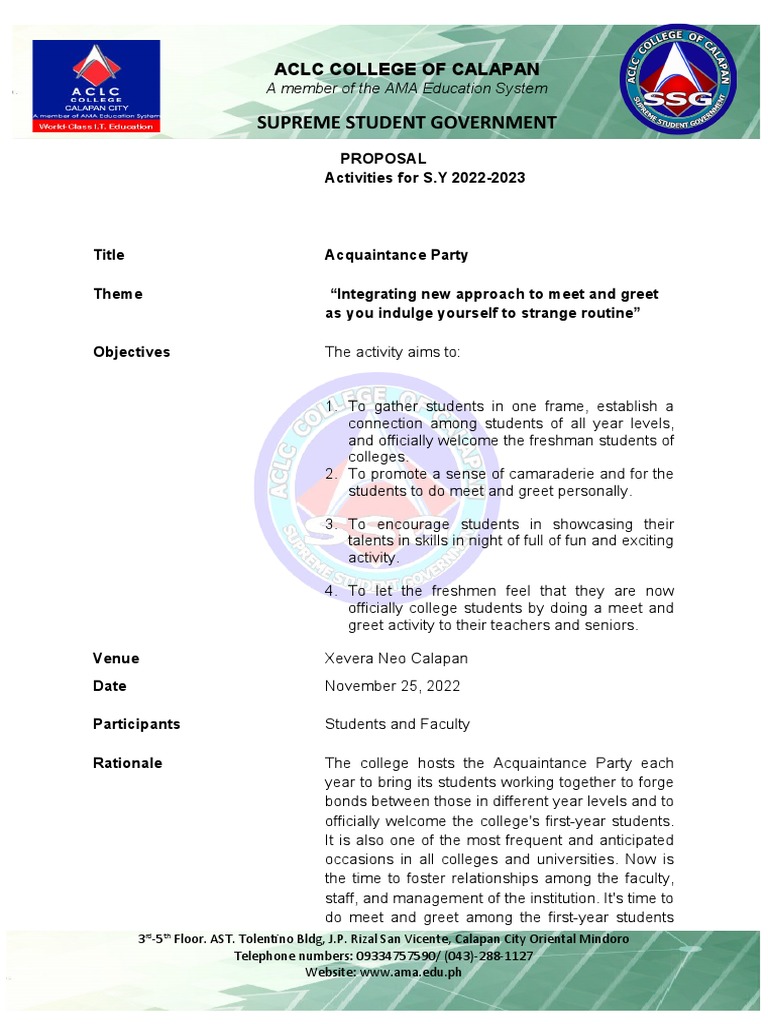 ACLC College Acquaintance Party 2022 | PDF