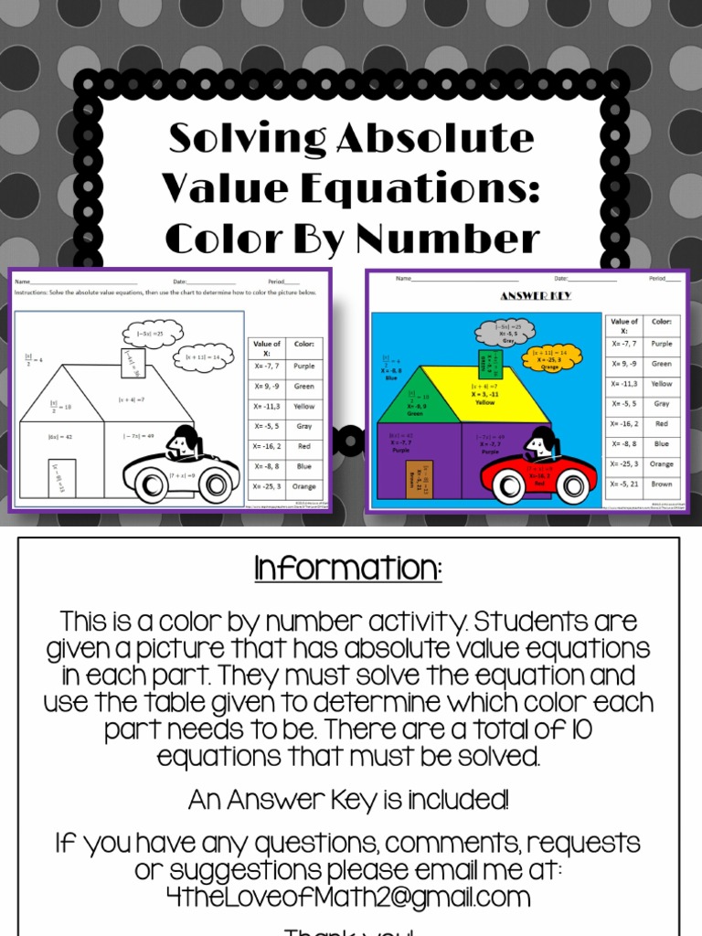 Solving Absolute Value Equations Color by Number | PDF