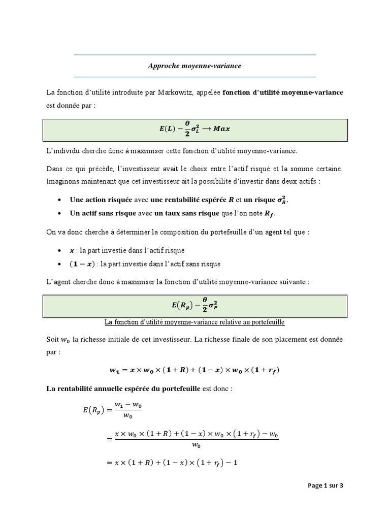 Optimisation du Portefeuille Moyenne-Variance | PDF | Risque ...
