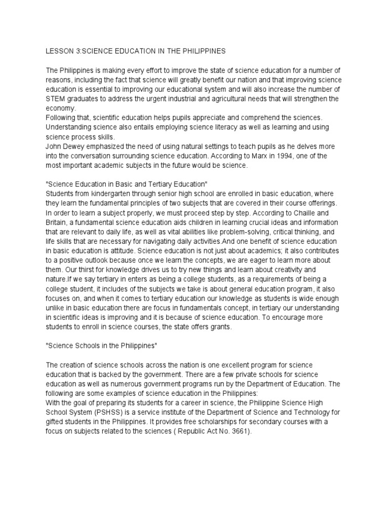Science Education in The Philippines PDF Science Education Science