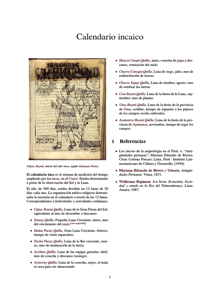 Calendario Inca: Estructura y Festividades | PDF | Imperio Inca | Perú