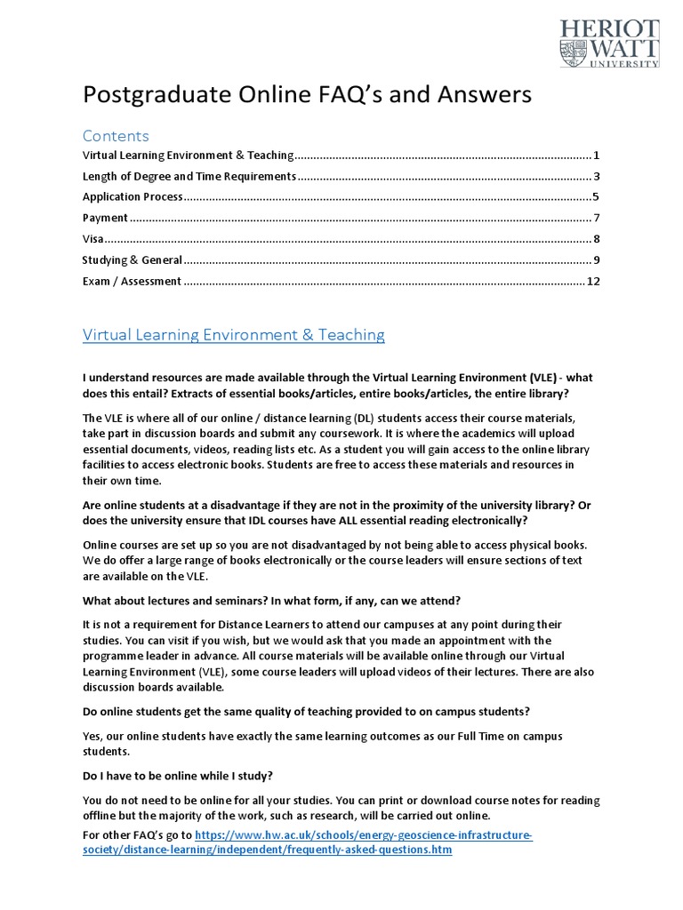 A Guide to Frequently Asked Questions about Postgraduate Online Study
