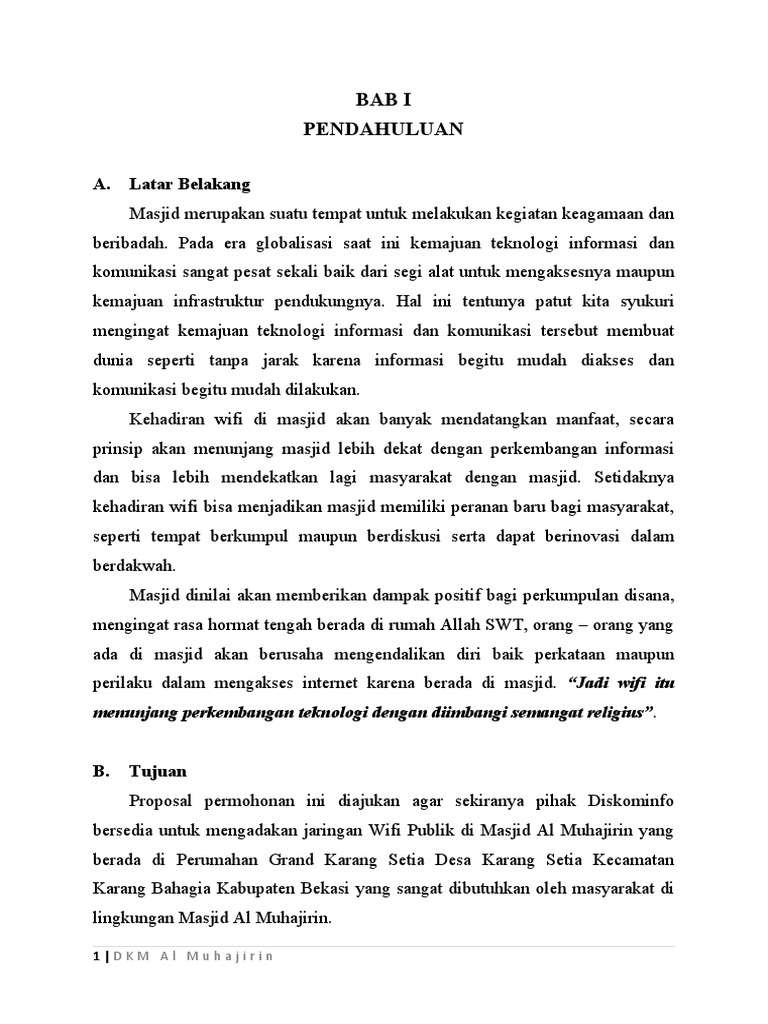 Proposal Wifi Publik di Masjid Al Muhajirin | PDF | Komputer