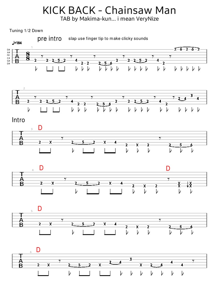 Guitar Pro KICK BACK Chainsaw Man PDF Guitar Family Instruments