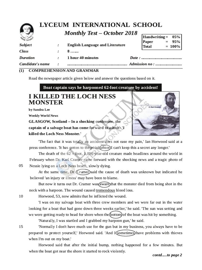 English Literature and Language Sample Paper Lyceum International ...