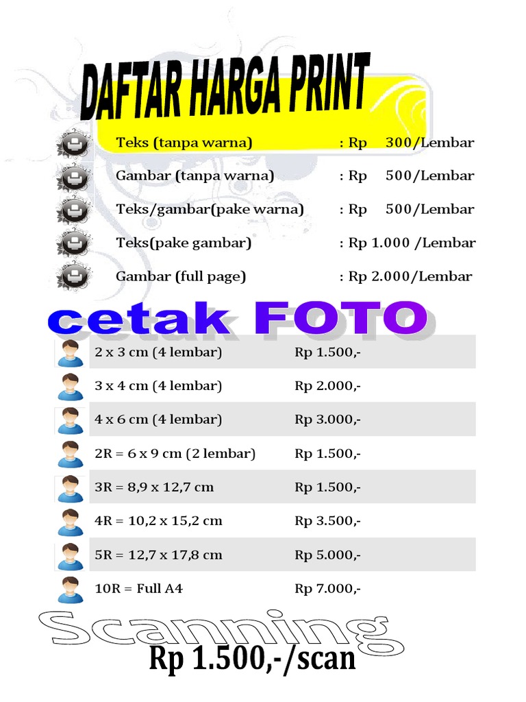 Daftar Harga Print PDF