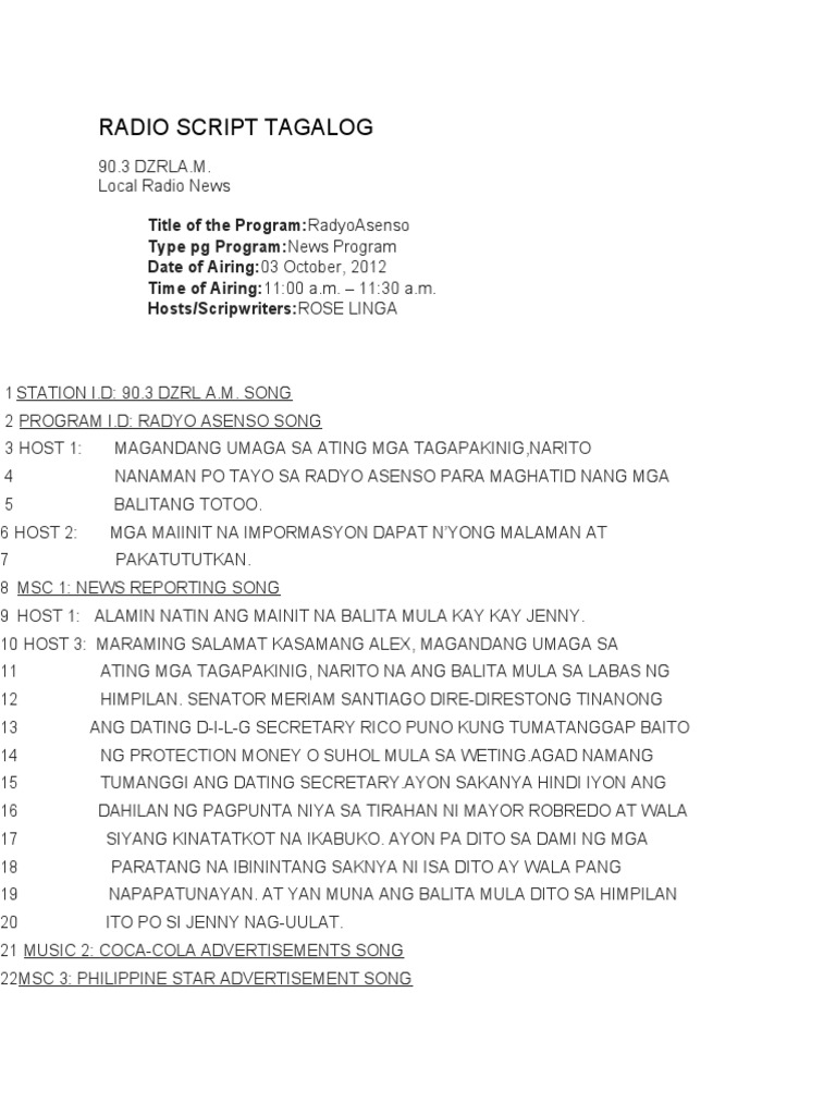 Radio Script Tagalog | PDF