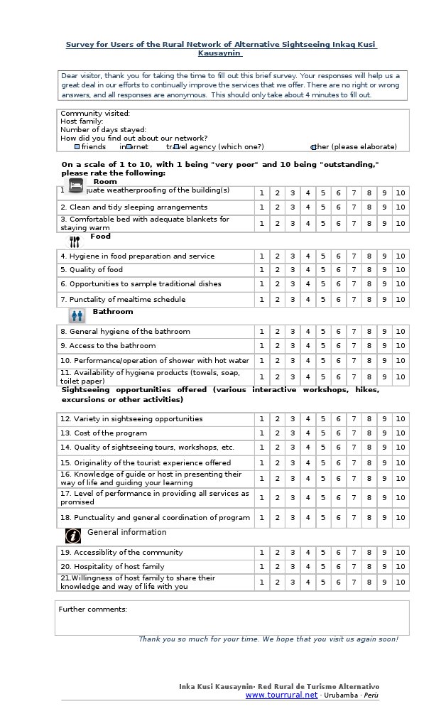 Inkaq Kusi Visitor Survey | PDF | Home & Garden | Wellness