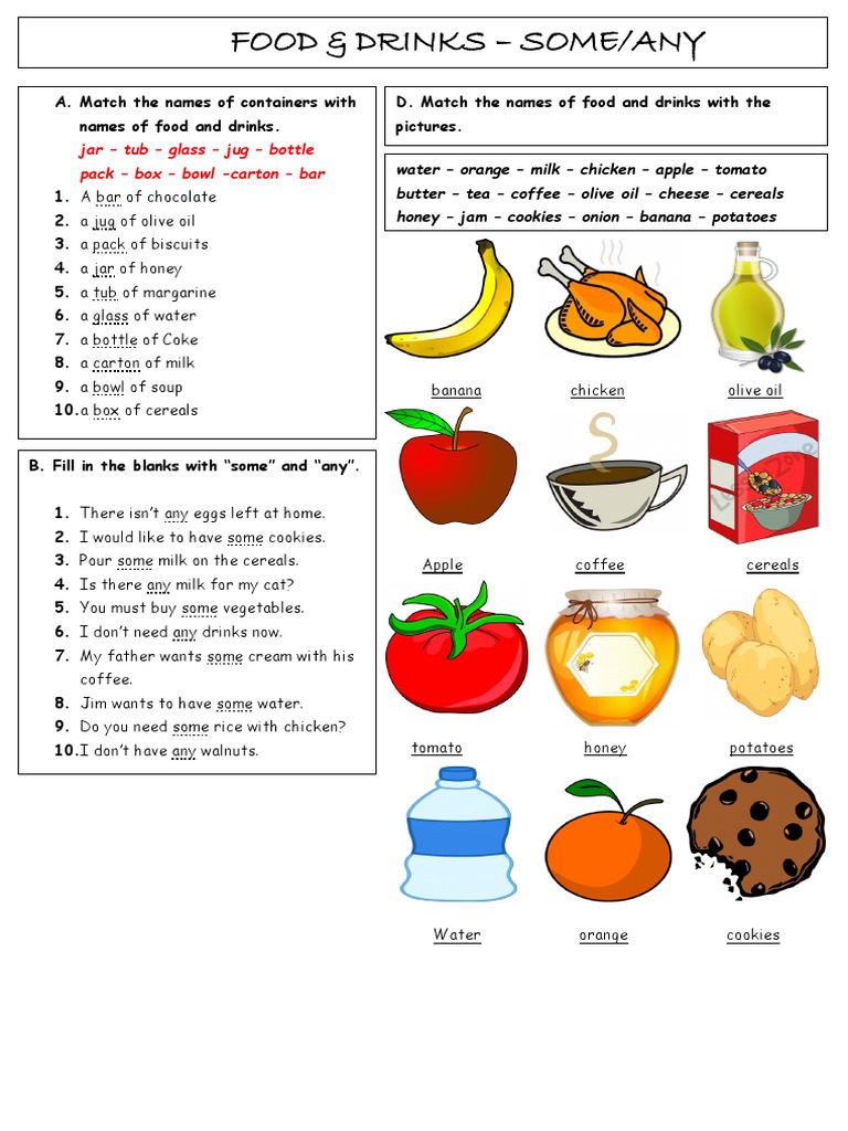 Some Any Food Drinks Grammar | PDF | Cooking, Food & Wine