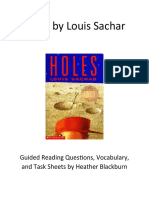 Holes by Louis Sachar: Guided Reading Questions, Vocabulary, and Task Sheets by Heather Blackburn