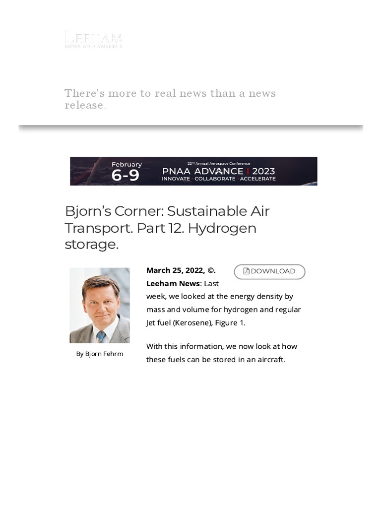 Bjorn's Corner - Sustainable Air Transport. Part 12. Hydrogen Storage ...