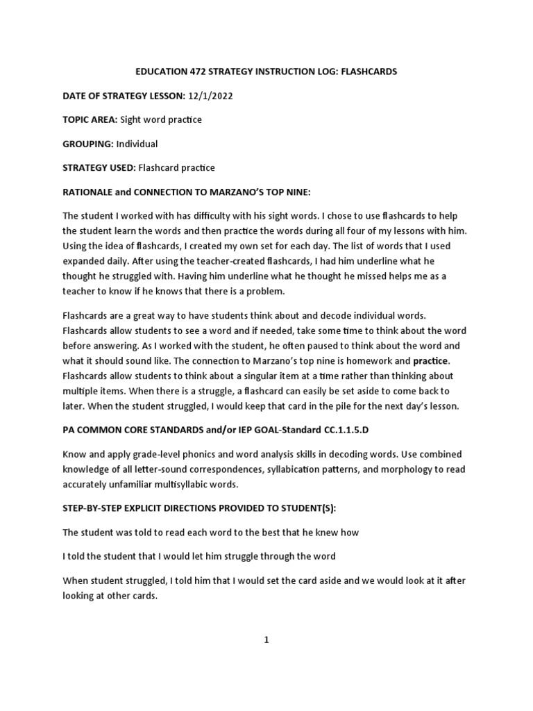 flashcard strategy PDF Phonics Linguistics