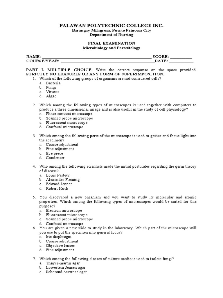 Micropara Final Exam Pdf Microscope Bacteria