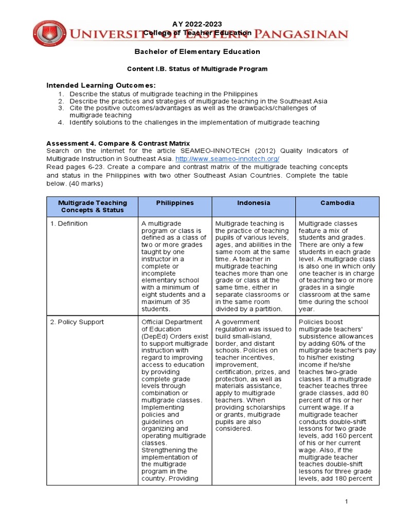 Assessment On Multigrade Classes Pdf Educational Assessment Teachers
