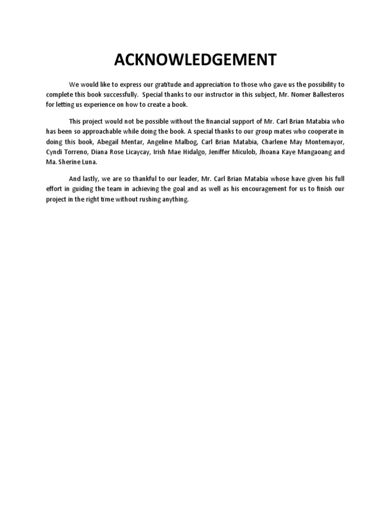 Acknowledgement for Project Completion | PDF | Self-Improvement