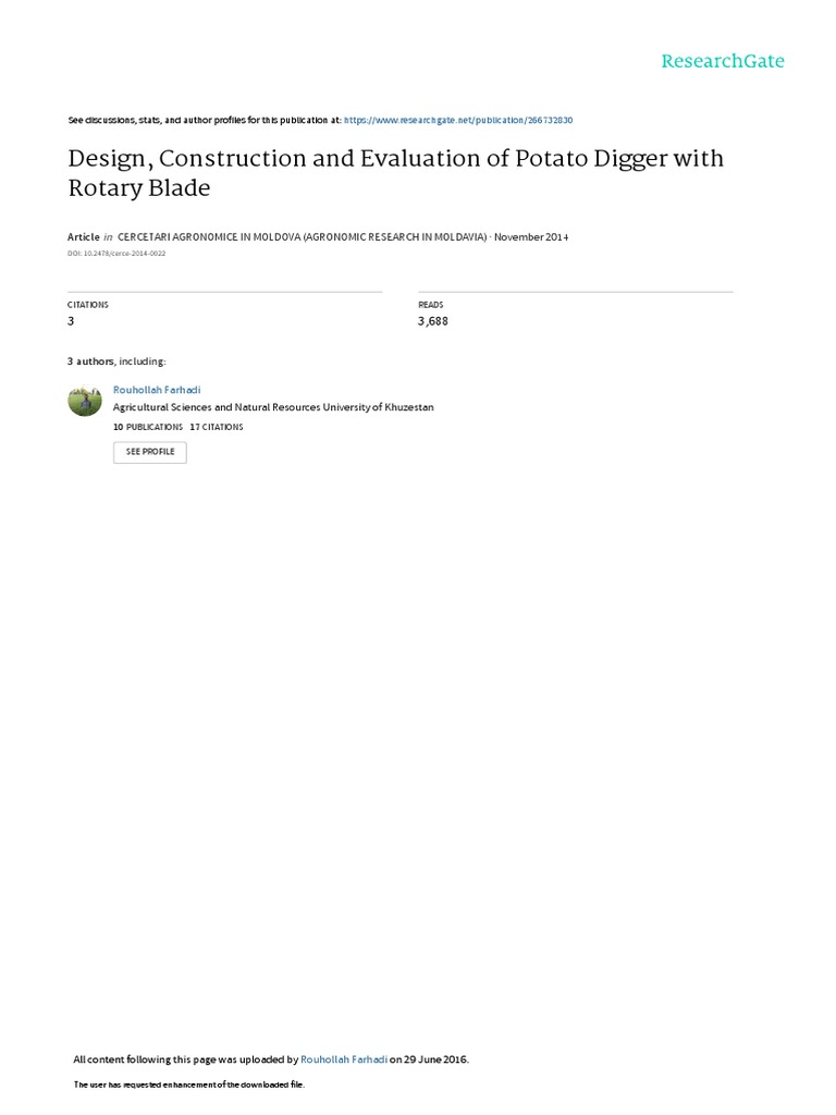 Potato Digger Design and Evaluation | PDF | Tractor | Potato