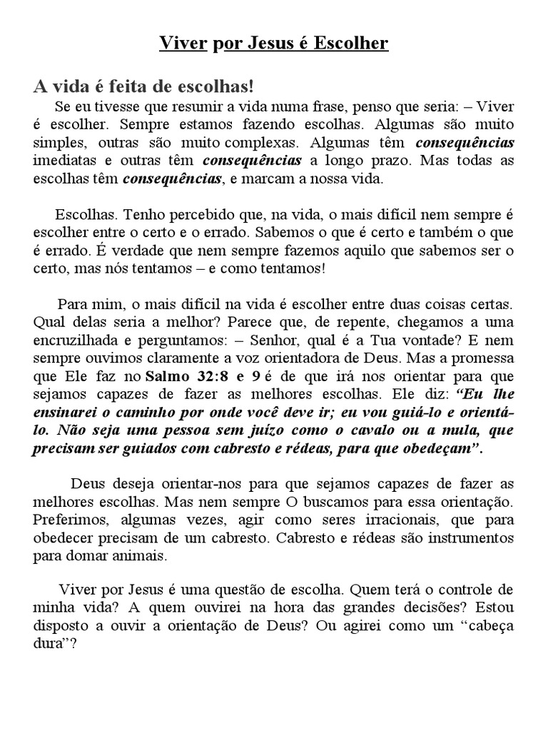 Escolhendo Viver por Jesus | PDF | Jesus | Deus