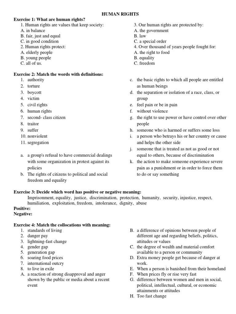 Human Rights Exercise 1: What Are Human Rights? | PDF | Defamation ...