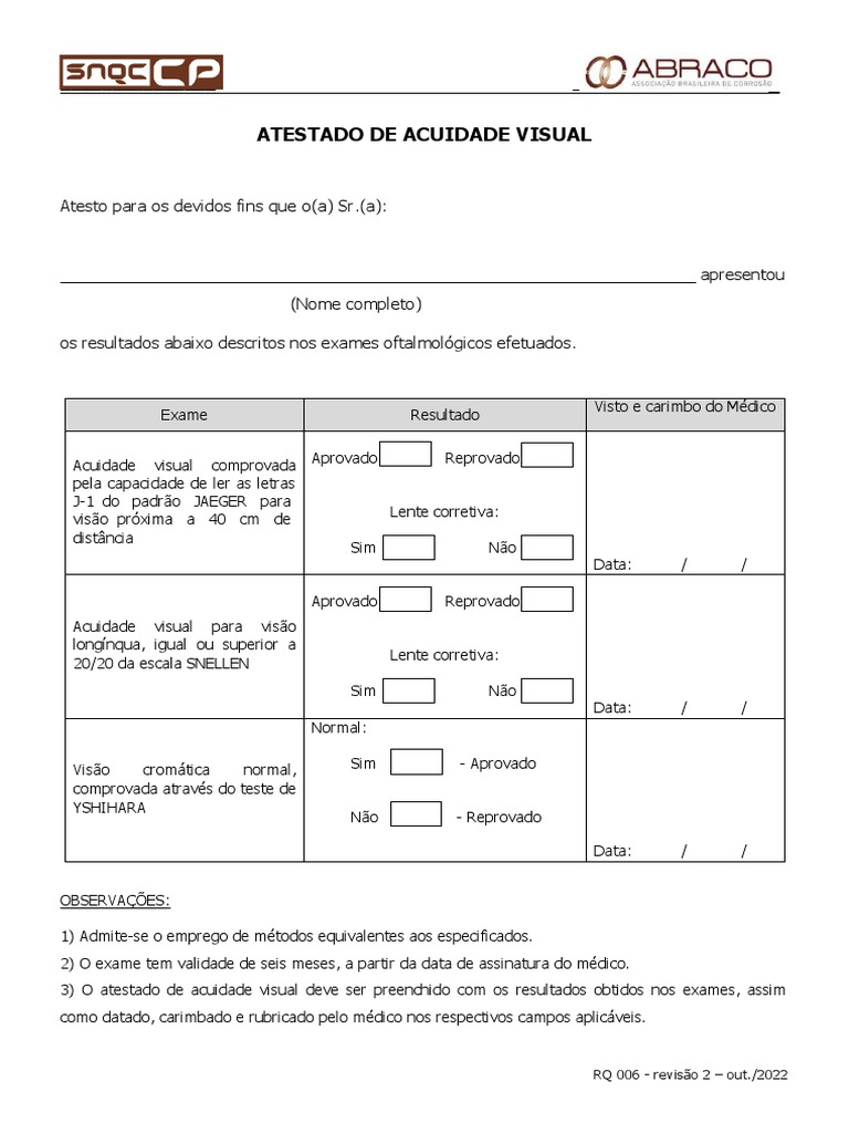 Atestado de Acuidade Visual Completo | PDF