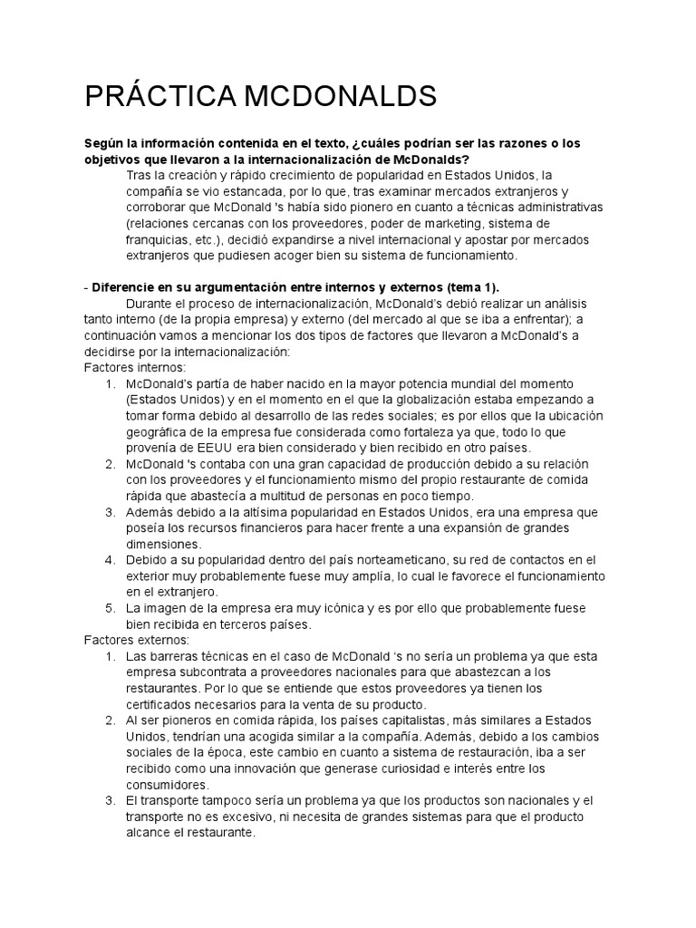 Práctica McDonalds | PDF | Mc Donald's | Business