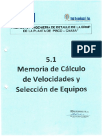 5.1 Memoria de Cálculo de Velocidades y Selección de Equipos