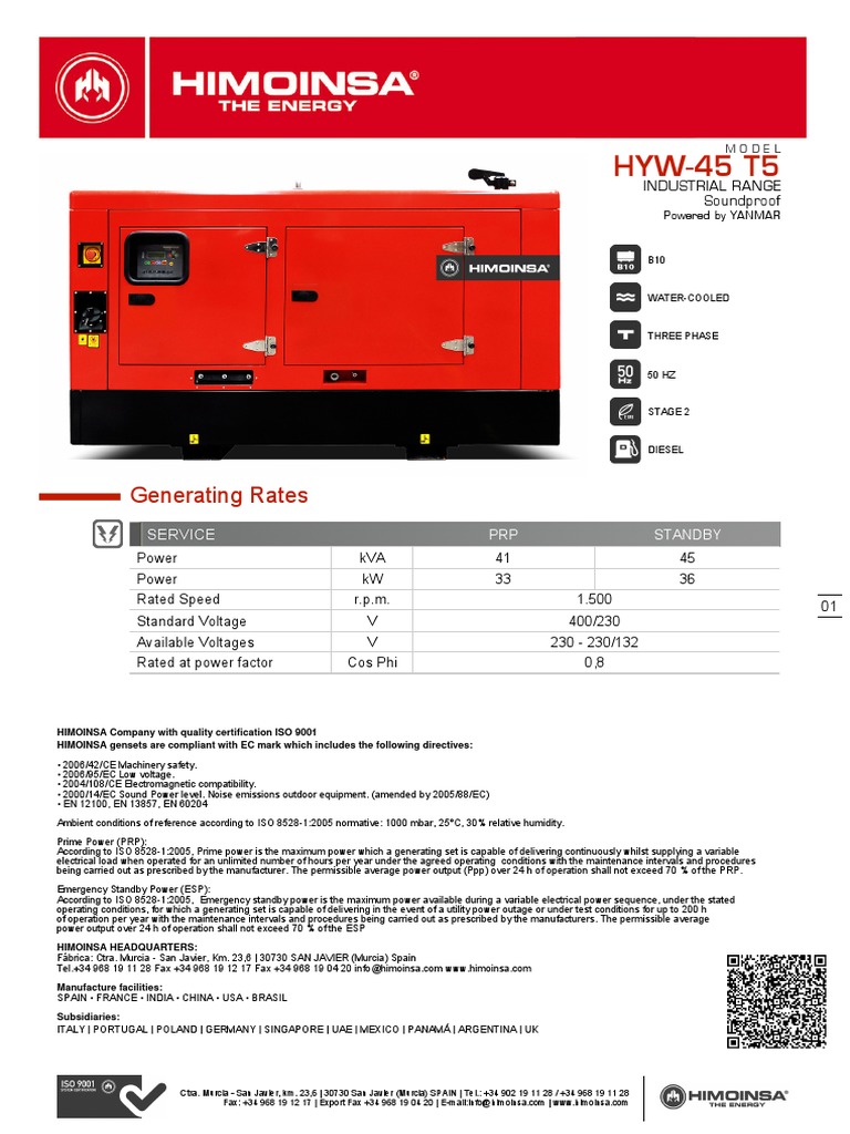 HYW-45 T5 Generator Specifications | PDF | Electrical Engineering ...