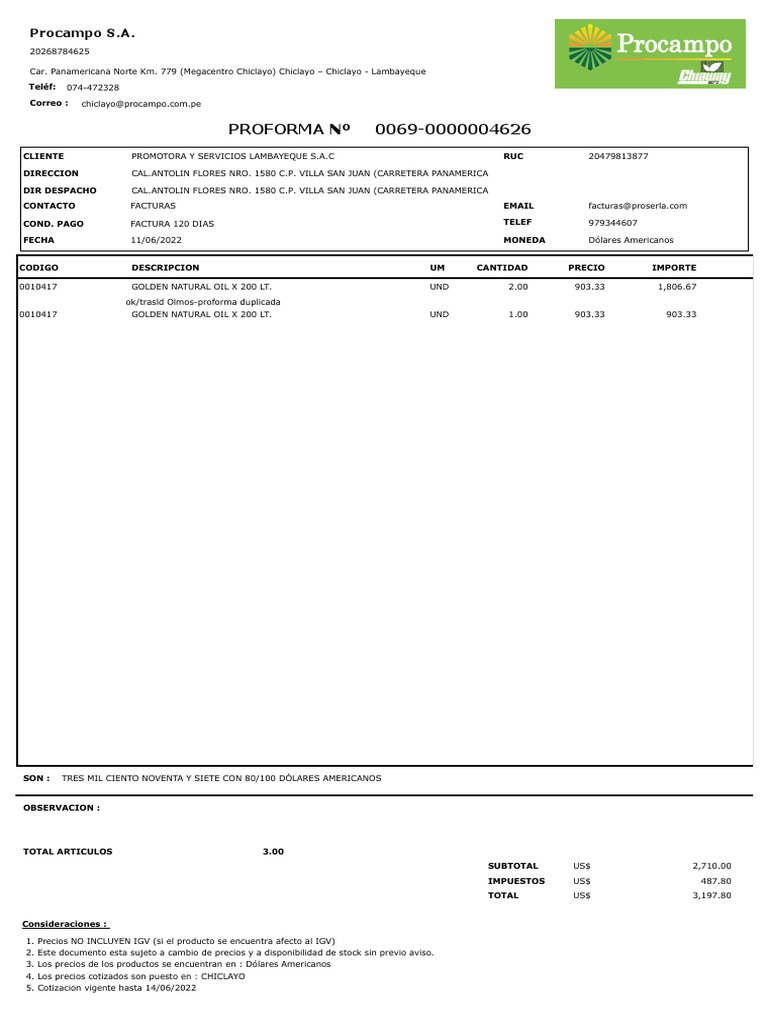 Proforma Proserla - Golden Natural | PDF