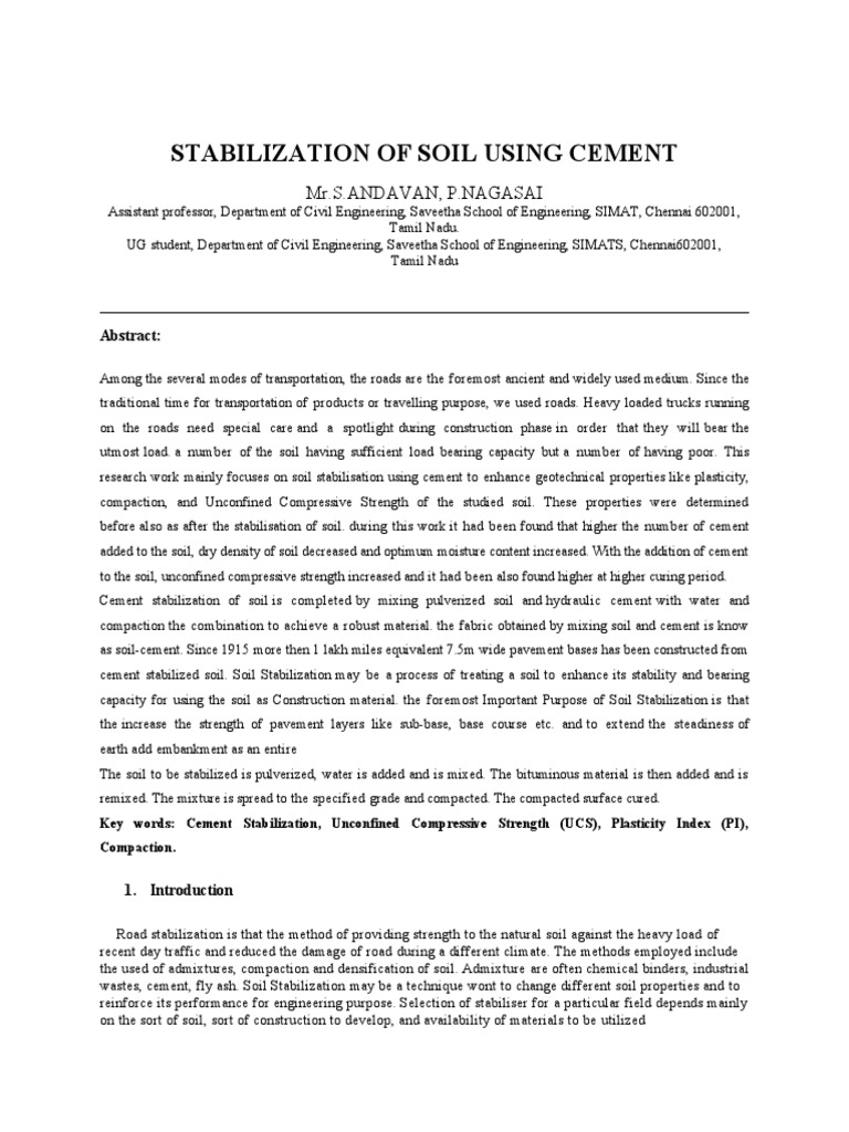 Cement Soil Stabilization Techniques | PDF | Cement | Soil