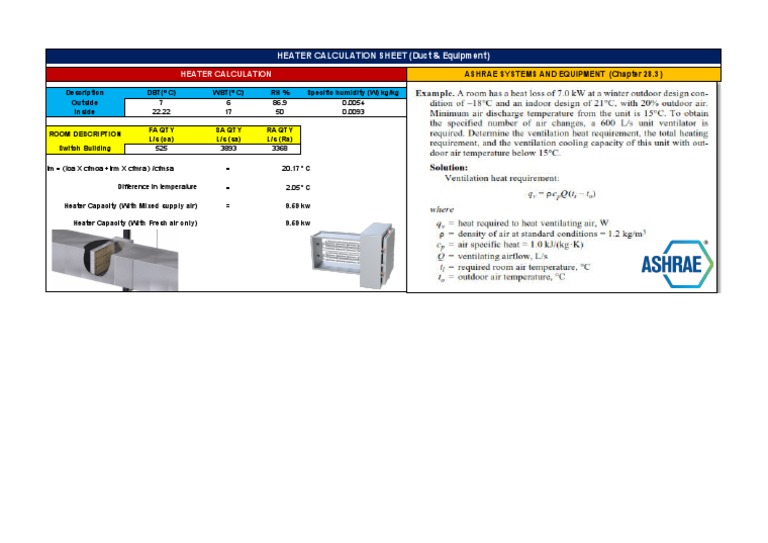 HVAC Heater Calculation Sheet PDF